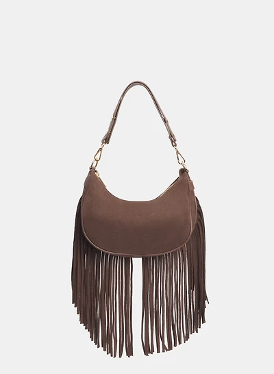Fringed Faux-Suede Shoulder Bag