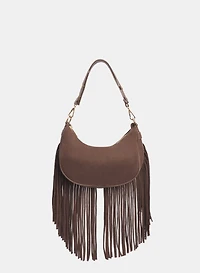 Fringed Faux-Suede Shoulder Bag