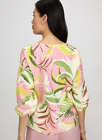 Tropical Print Tie-Neck Blouse