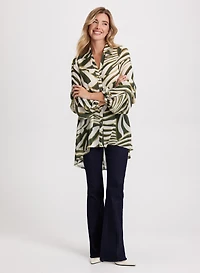 Animal Print Button-Up Tunic & Pintuck Jeans