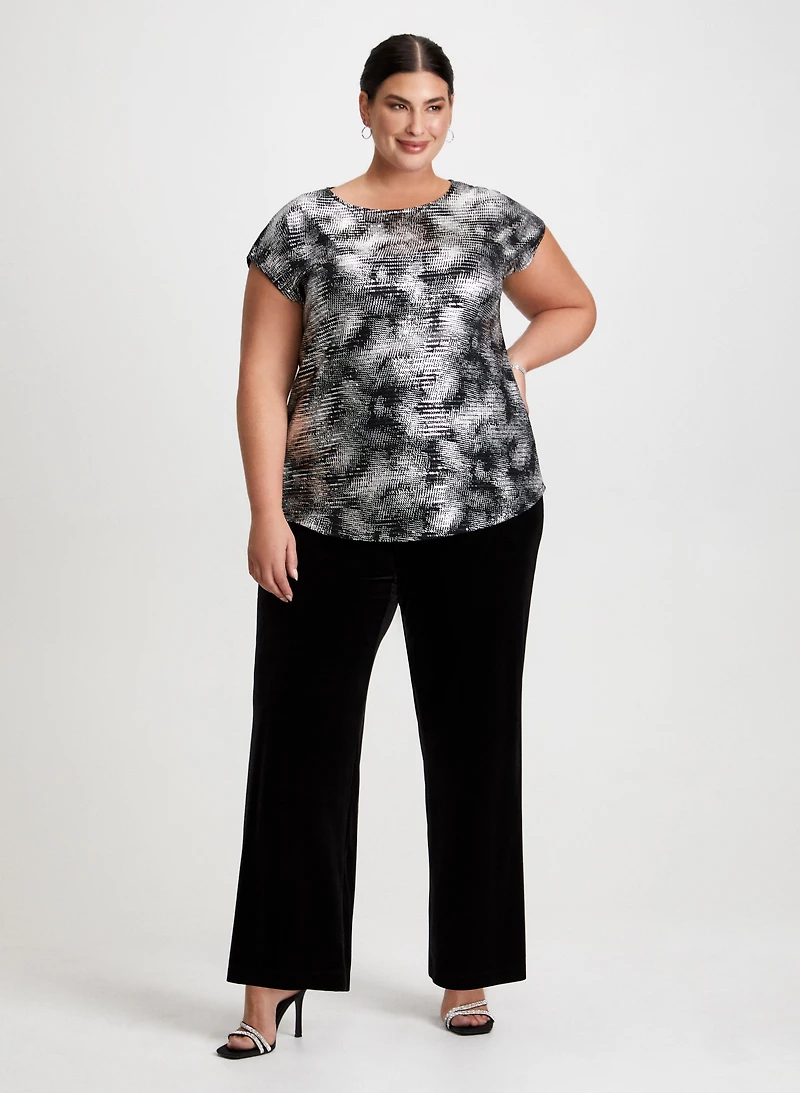Metallic Print Top & Velvet Pants