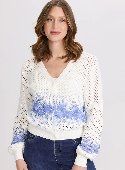 Printed Open Knit Cardigan