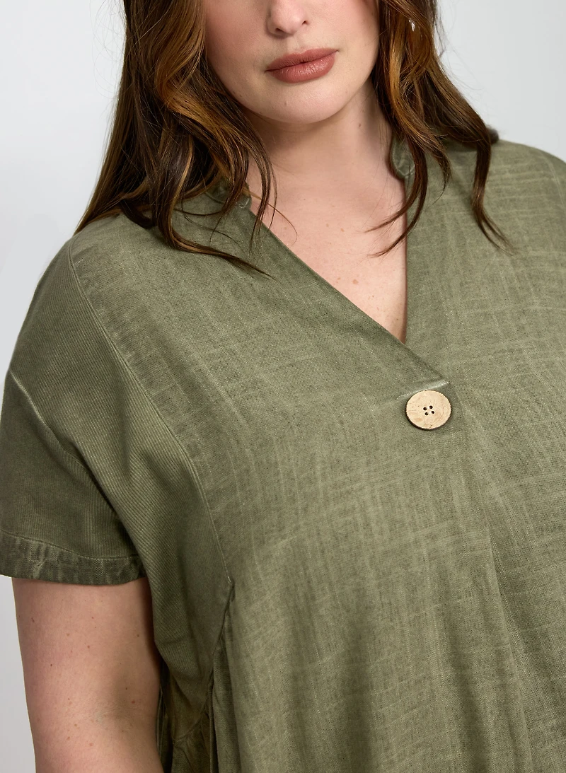 Linen-Blend Pocket Dress