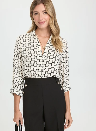 Blouse boutonnée à motif géométrique