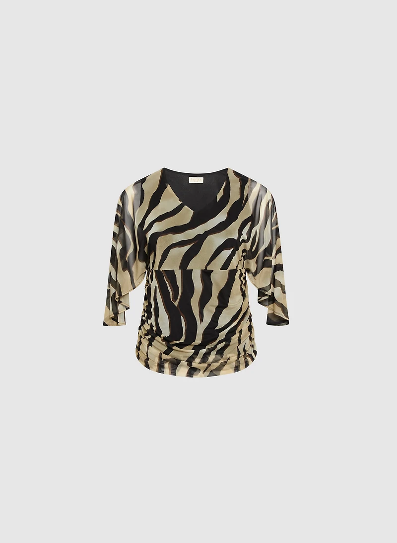 Animal Print Ruched Waist Top