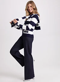 Stripe Print Cardigan & Olivia Wide-Leg Denim Pants