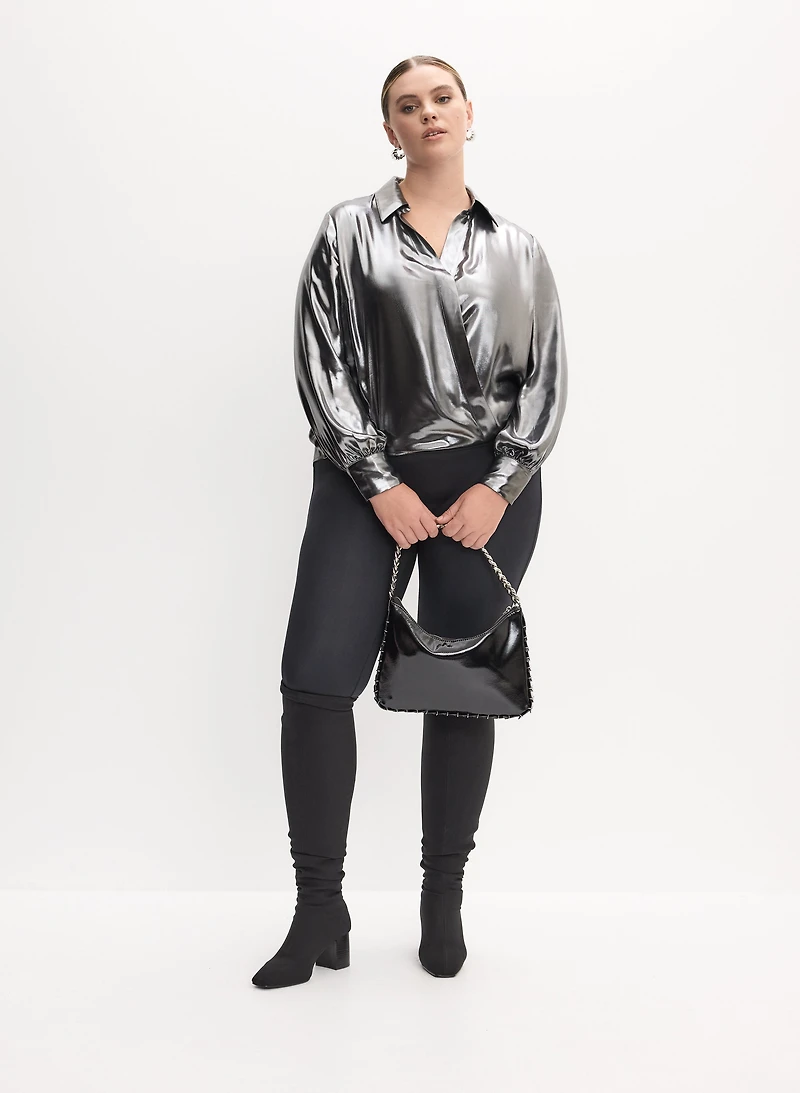 Metallic Long Sleeve Blouse & Vegan Leather Leggings