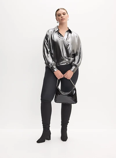 Metallic Long Sleeve Blouse & Vegan Leather Leggings