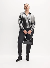 Metallic Long Sleeve Blouse & Vegan Leather Leggings