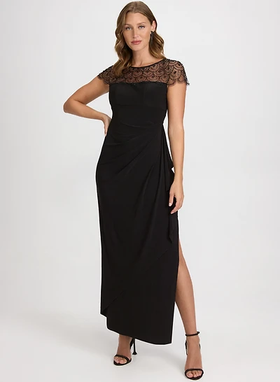 Beaded Mesh Yoke Dress