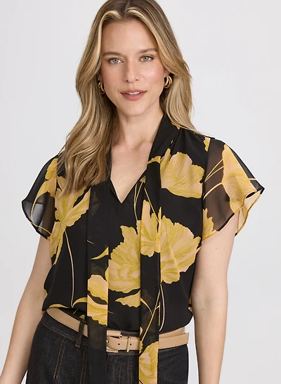 Floral Tie-Neck Blouse
