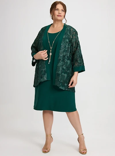 Sequin Embellished Jacket & Dress Set