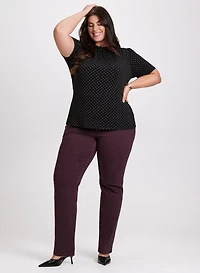 Polka Dot Mock Neck Top & Straight Leg Jeans