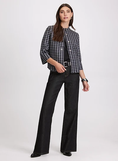 Houndstooth Print Cardigan & Flare Leg Jeans