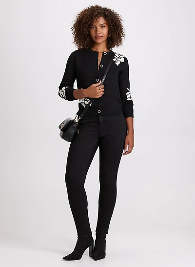 Floral Print Cardigan & Slim Leg Jeans