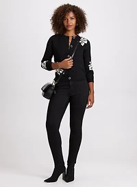 Floral Print Cardigan & Slim Leg Jeans