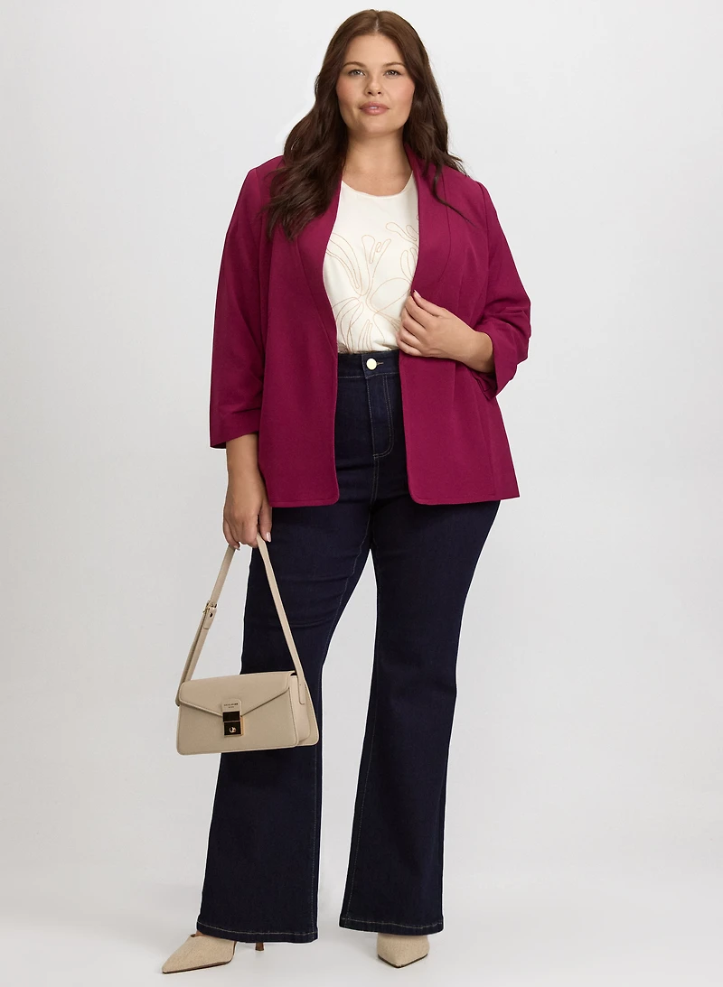 Twill 3/4 Sleeve Blazer & Flare-Leg Jeans