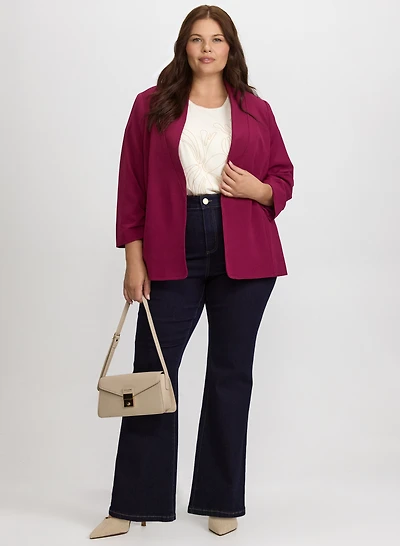 Twill 3/4 Sleeve Blazer & Flare-Leg Jeans