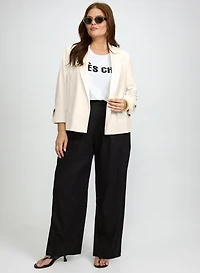 Open-Front Blazer & Linen-Blend Wide-Leg Pants