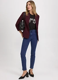 Twill 3/4 Sleeve Blazer & Rhinestone Embellished Jeans