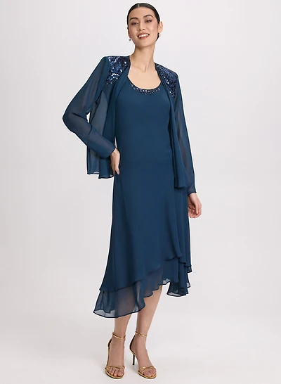 Ensemble robe et veste en chiffon