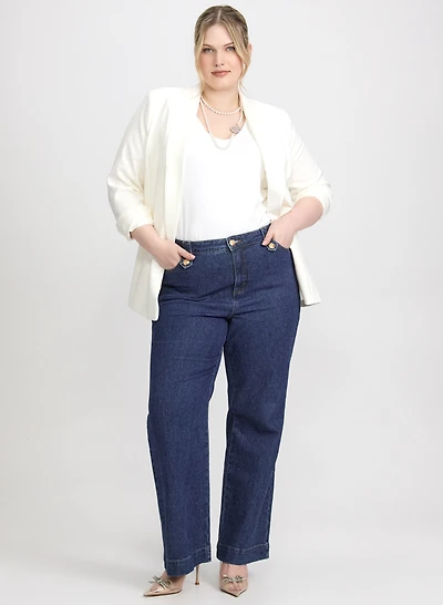 Shawl Collar Blazer & Wide-Leg Jeans