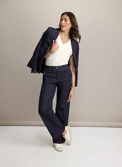 Blazer en denim et pantalon en denim à jambe large