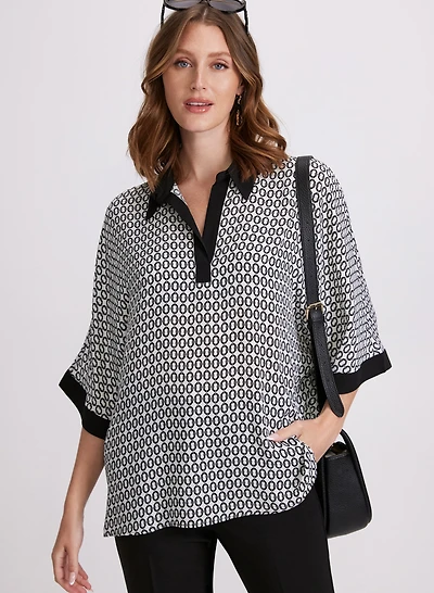 Geometric Contrast Blouse