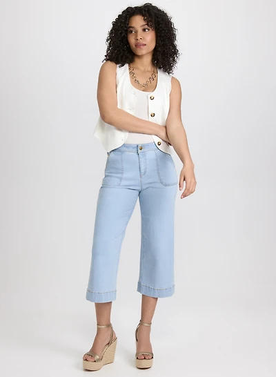 Linen-Blend Vest & Wide-Leg Pocket Jeans