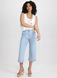 Linen-Blend Vest & Wide-Leg Pocket Jeans