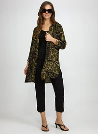 Patterned Tunic Button-Down Blouse