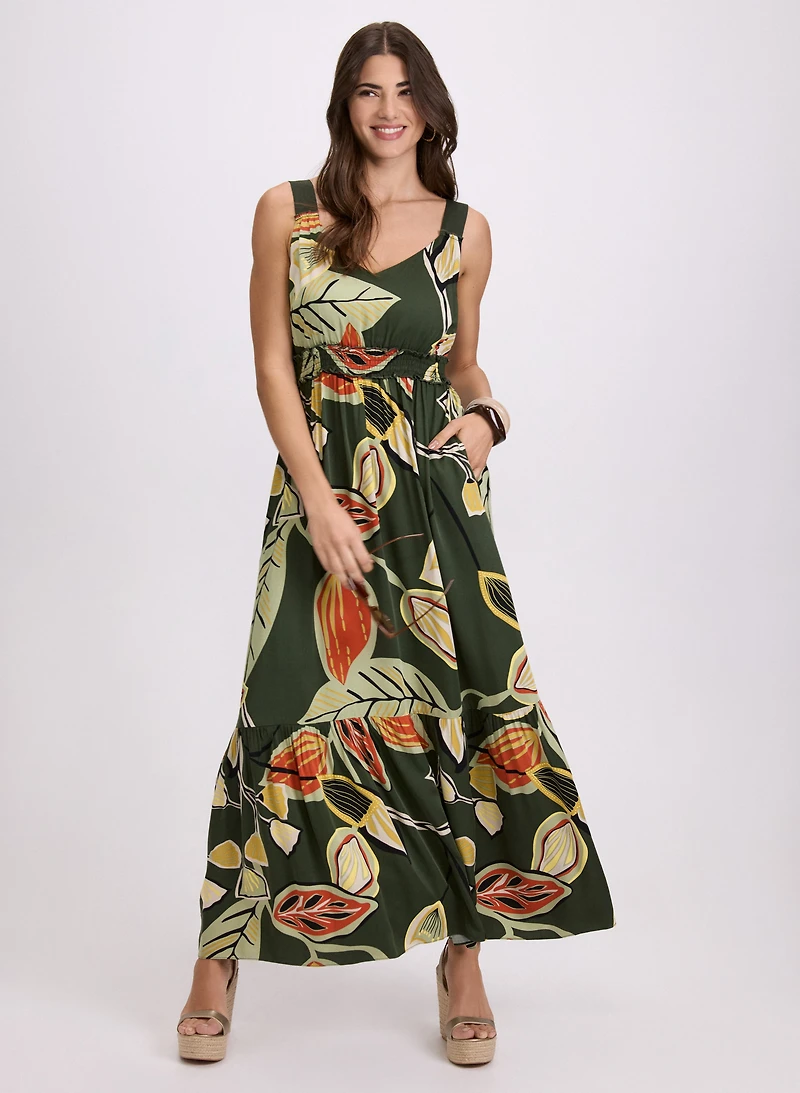 Robe maxi à motif feuilles