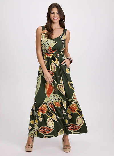 Leaf Print Maxi Dress