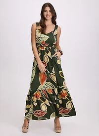 Robe maxi à motif feuilles