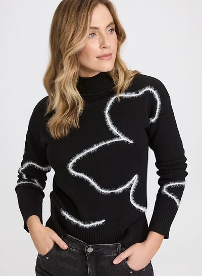 Pull à imprimé floral pelucheux