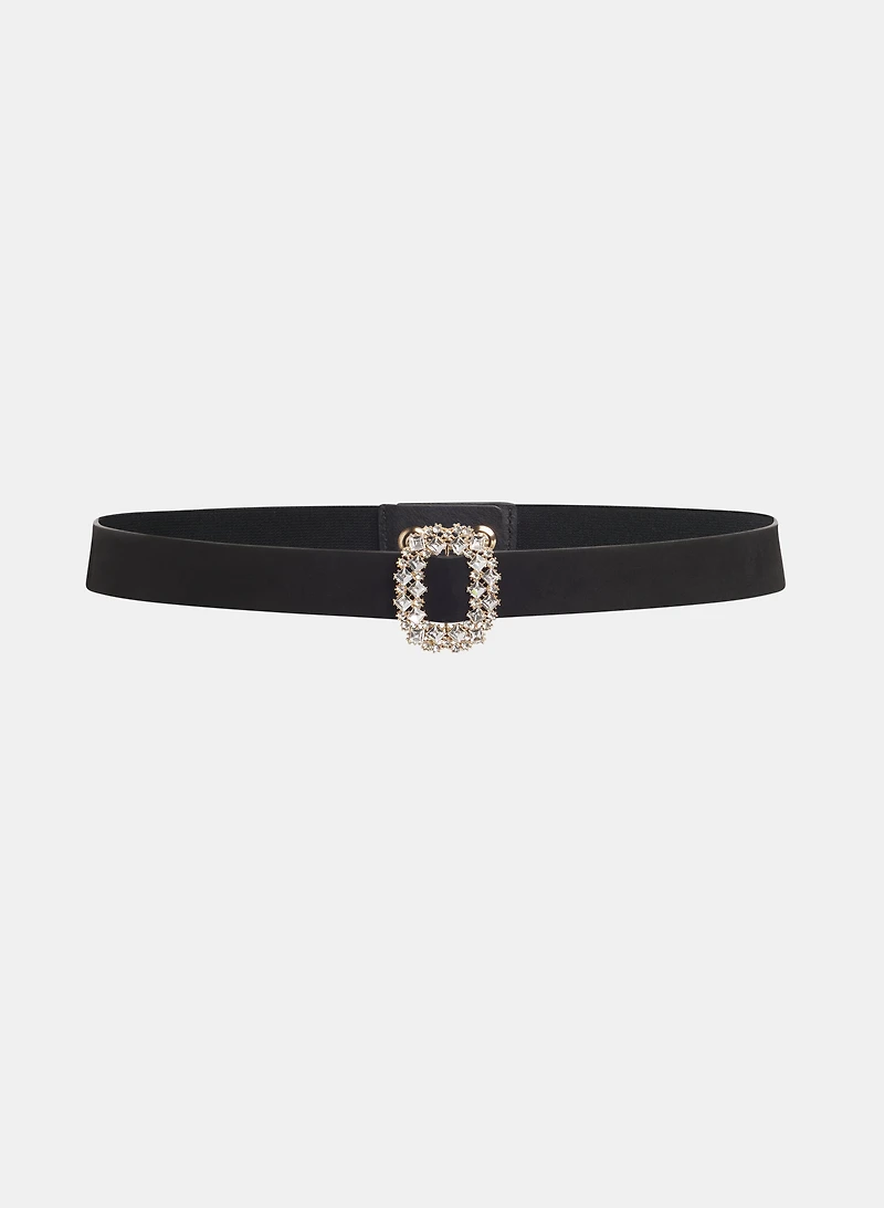 Faux-Suede Rhinestone Embellished Belt