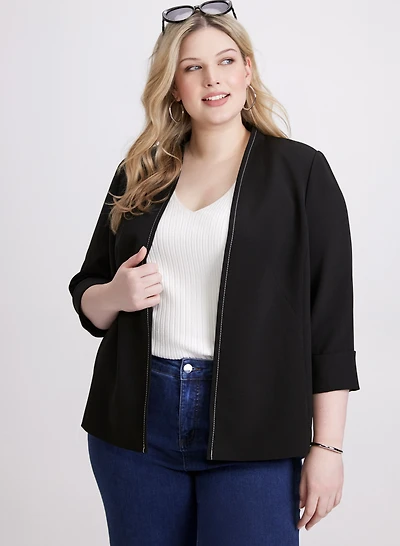 Open Twill Collarless Jacket