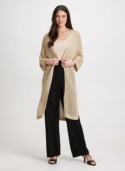 Cardigan tunique en tricot ajouré