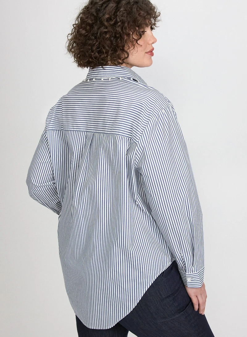 Stripe Pearl Trim Blouse