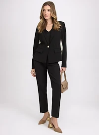 Contrast Saddle Seam Blazer & Slim-Leg Pants