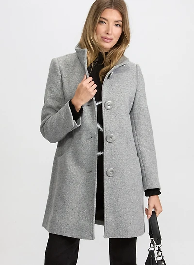 Stand Collar Stretch-Wool Coat