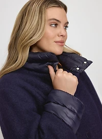 Puffer Trim Wool Coat