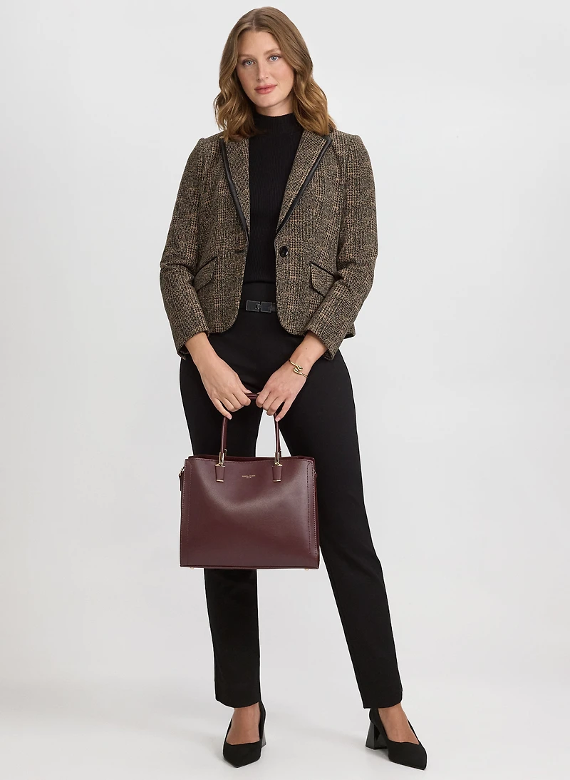 Knit Glen Check Blazer & Sofia Belted Slim-Leg Pants