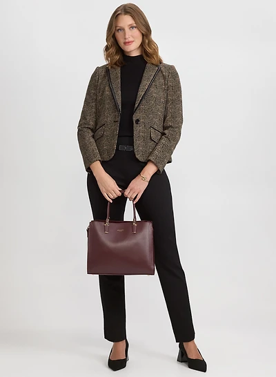 Knit Glen Check Blazer & Sofia Belted Slim-Leg Pants