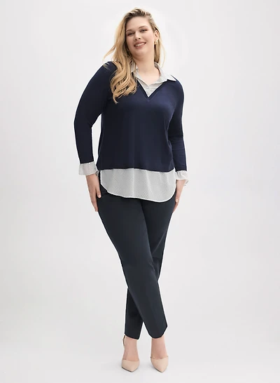 Pull illusion chemisier et pantalon en coton à enfiler