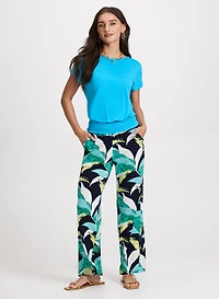 T-shirt à taille froncée et pantalon à motif feuilles