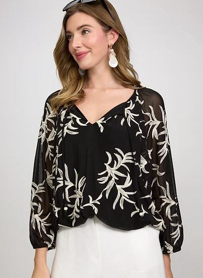 Leaf Embroidered Top