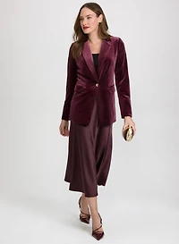 Notched Lapel Blazer & Satin Bias Skirt