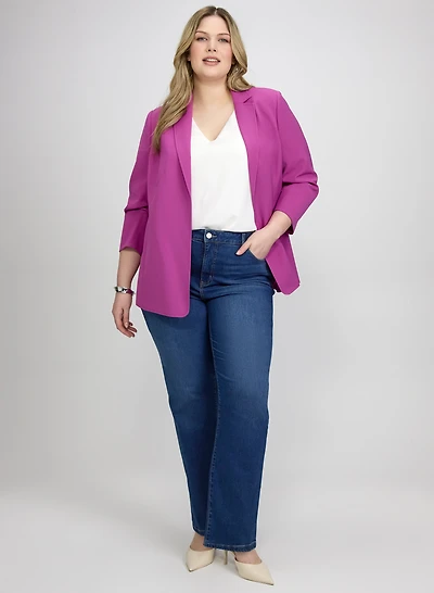 Ruched Sleeve Blazer & Straight-Leg Jeans