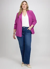 Ruched Sleeve Blazer & Straight-Leg Jeans